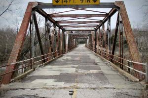 Endangered Gasconade River bridge near Hazelgreen, Missouri