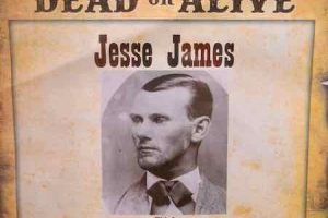 A Jesse James "WANTED: DEAD OR ALIVE" poster inside the Ben Johnson Cowboy Museum in Pawhuska