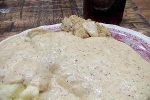 Chicken fried steak slathered in mash potatoes and gravy at the Mercantile restaurant in Pawhuska, Oklahoma