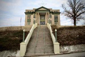 The majestic Osage County Courthouse looms over downtown Pawhuska, Oklahoma