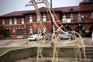 Giraffe art outside the Safari Museum at the old train depot in Chanute