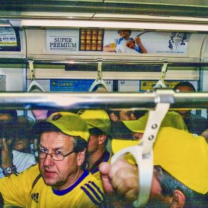 A partial view of the unsiuspecting audience inside the packed train from Tokyo to Saitama